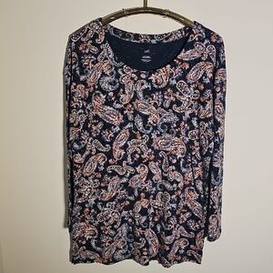J.jill Paisley Print Long Sleeve Tunic Top. 100% Cotton. Size‎ Meduim.